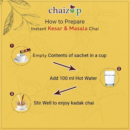 Image of Chaizup Daily 1 Min Instant Assorted Tea Pack - 40 Sachets | Masala & Kesar Flavours | 40 Servings | 2 Packs (20 Sachets Each) | 560gm