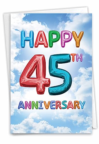 NobleWorks - 1 Card for 45th Anniversary - 45 Years of Loving Marriage, Celebration Anniversary Notecard with Envelope (Not 3D or Raised) - Inflated Messages 45 (Not Actual Balloons) C9433MAG