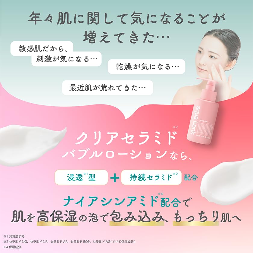 aqua bank（アクアバンク）バブルローション 泡化粧水 クリアセラミド（ピンク）アロマティックラベンダーの香り 400ml×2点セット【肌のバリアケア ハリ感UP 肌荒れケア】【 高機能なのに大容量 ポンプ式ワンプッシュ毎日のケアを時短】 - 画像6
