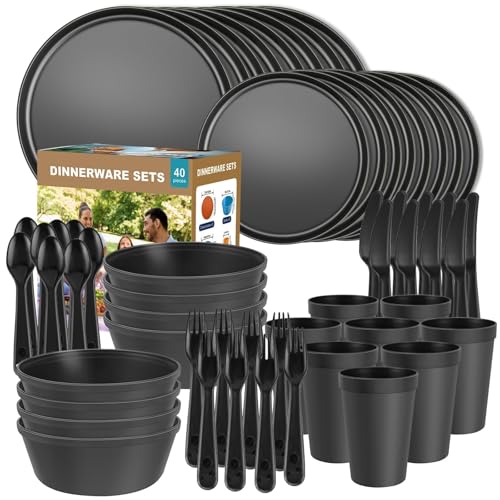 40-Piece Black Plastic Dinner Set