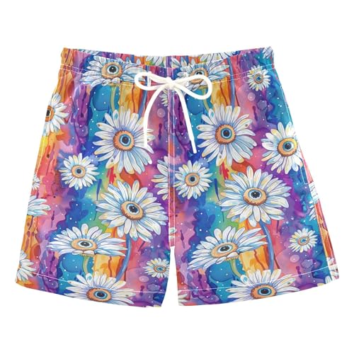 Wudan Daisies Evil Eyes Ball on Rainbow Boys Swim Shorts Pockets Boys Toddler Bathing Swim Shorts Kids Swimwears Birthday Presents XS 6Y