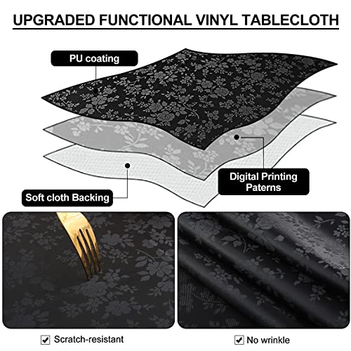 Image of Smiry Rectangle Table Cloth, Waterproof Heavy Duty Vinyl Tablecloths, Wipeable Washable Table Cover for Kitchen and Dining Room (Black, 60 inch X 140 inch)