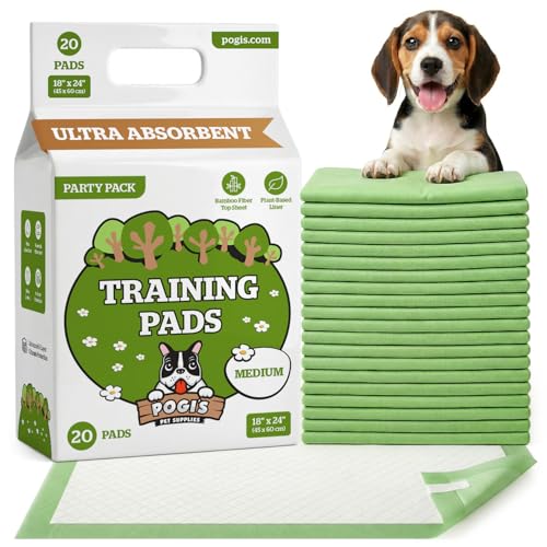 Pogi’s Puppy Pads with Sticky Tabs – Medium, Super Absorbent, Odor Blocking, 40-Count (18x24in)