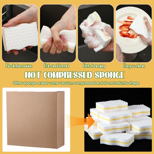 Image of SiliFine 60 Pack Magic Extra Durable Sponge Eraser 3 Layer Density Cleaning Pads in Bulk Thick More Lasting Sponge Eraser for Bathroom Kitchen Floor Bathtub Toilet Cleaner(Yellow and White)