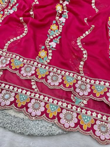 Image of AKHILAM Women's Pure Georgette Embroidered Saree With Unstitched Blouse Piece
