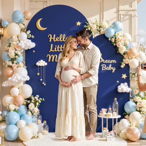 Image of 7.2FT 6FT Arch Backdrop Cover for Party, Set of 2 Stretchy Spandex Fitted Arch Stand Cover for Baby Shower, Birthday Wedding Decor, Chiara Backdrop Cover with Double-Sided Design(Blue, Brown)