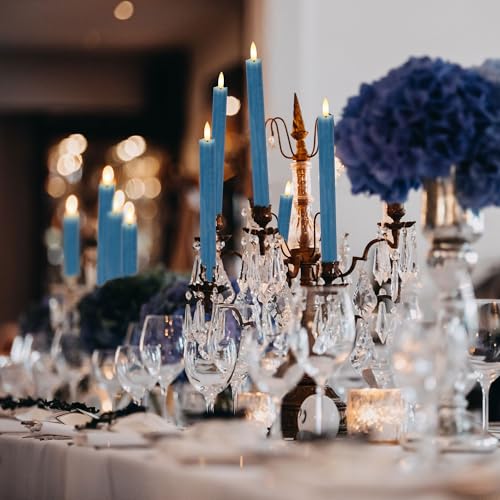 Image of Blue Flameless Taper Candles with Rmote, 9.6 inch Real Wax Battery Operated Candles with 3D Wick, 3 Pack Led Candlesticks Flickering, Electric Candlesticks for Home, Wedding, Party Decor