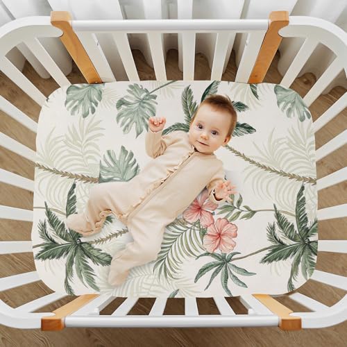Image of Tropical Palm Trees Crib Sheets, Crib Sheets for Boys Girls, Breathable Soft Standard Toddler Crib Sheet 52 X 28 Inches