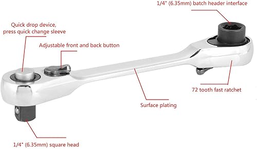 Miniatura 3 de Llave de trinquete plateada, llave de trinquete rechoncha, mini llave de trinquete de doble cabeza, llave de trinquete de 14 de pulgada y