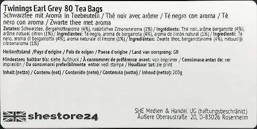 Earl Grey englischer Schwarztee schwarzer Tee aus England mit Bergamotte- und Zitronenaroma 80 Teebeutel – importiert von Shestore24