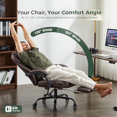 Image of amseatec Big and Tall Office Chair with Footrest, Lumbar Support, Brown