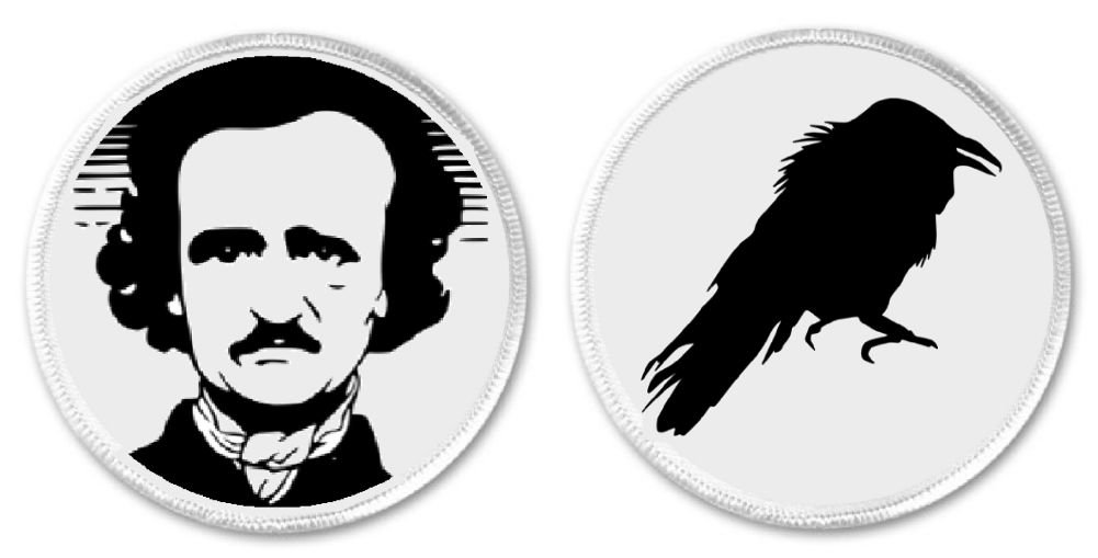 Set 2 Edgar Allan Poe / Black Raven 3" Sew On Patches Poet Writer