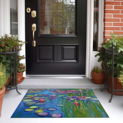 Tapis de salon lavable 150x210 cm vert olive style impressionniste - 5