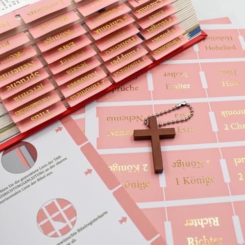VANRA Bibelregister für Frauen, Studium, Bibel, Journaling, Zubehör, großer Druck, 96 Registerkarten, altes und neues Testamentstudium, mit leeren laminierten Bibelreitern, Rosa