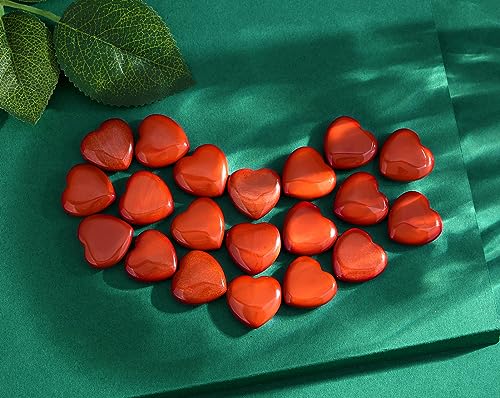 Image of QINJIEJIE 20PCS Red Jasper Heart Stones Crystals Bulk Love Shaped Worry Stone Heart Rock Pocket Polished Palm Gems Crystal Reiki Balancing Wholesale Carved Stone Decor Gift