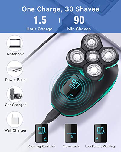 OriHea Electric Shavers for Men, 5 in 1 Head Razors for Bald Head, Hair Clippers Beard Nose Hair Trimmers and Grooming Kit, Fast-Charging LED Display Waterproof Shaver - Thumbnail 2