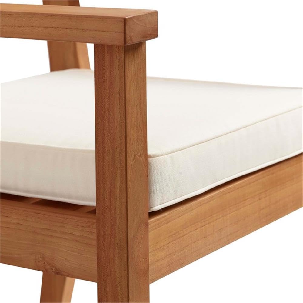 Linon Barlow Teak Outdoor Dining Chair with Arms Removable Cushion in Natural