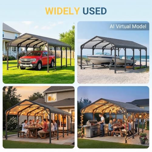 Image of Wisteria Lane 12x20FT Car Port, Metal Carport for UV-Resistant & Waterproof