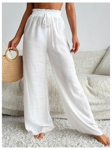 Milumia Women's Summer Linen Bathing Suit Cover Up Swim Beach Pants Sheer Wide Leg Swimsuit Coverup Pants3