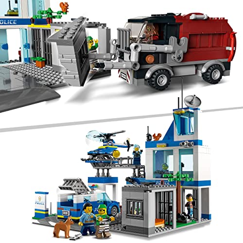 LEGO-60316-City-Polizeistation-mit-Polizeiauto-Muellauto-und-Hubschrauber-Polizei-Spielzeug-Geschenk-zu-Ostern-fuer-Kinder-ab-6-Jahren