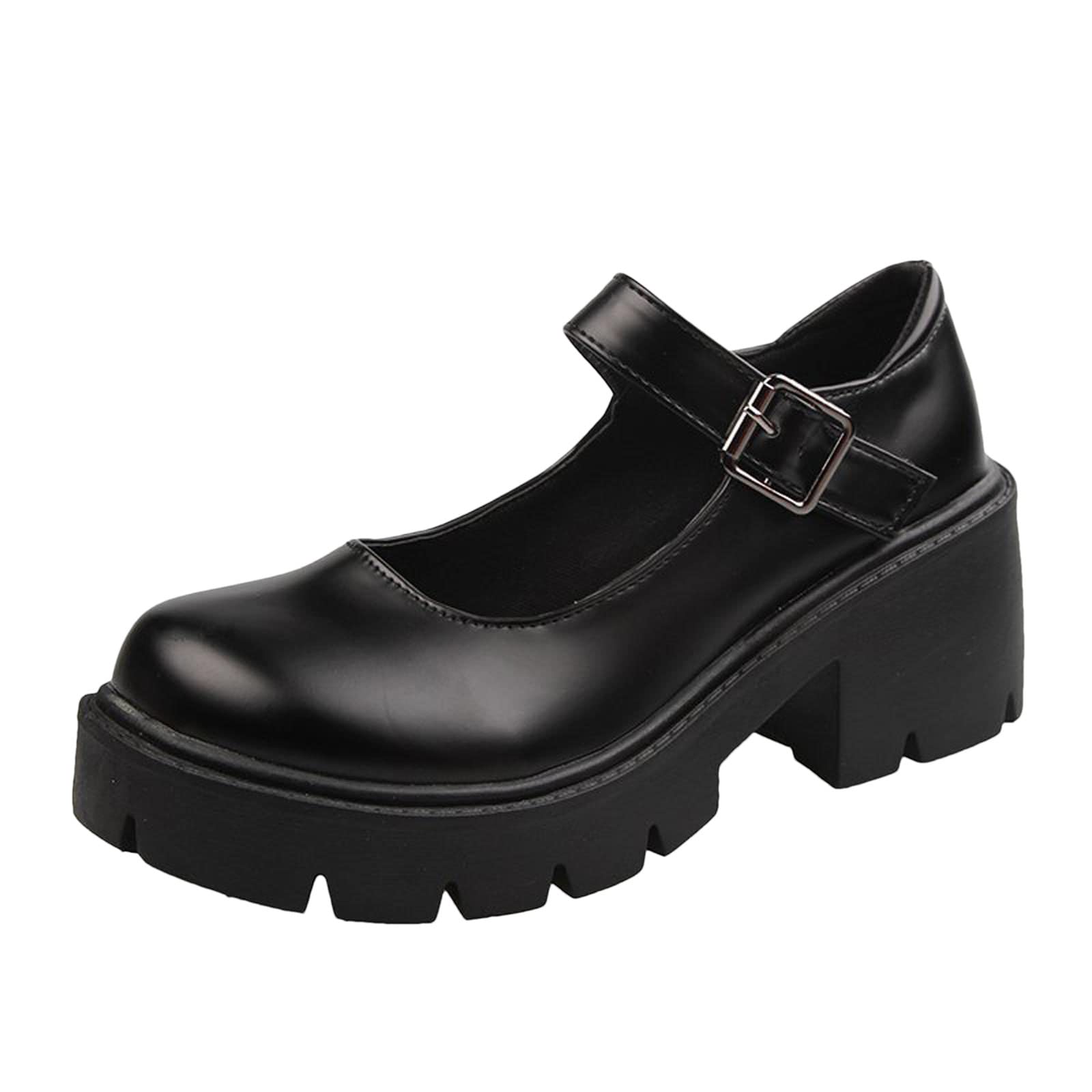 NUSGEAR 2022 Plataforma Gruesa de Mujer Zapatos Mary Jane Correa de Hebilla Retro Pisos de Punta Redonda Zapatos de Boca Baja Japonesa Dulce Princesa Lolita Dulce