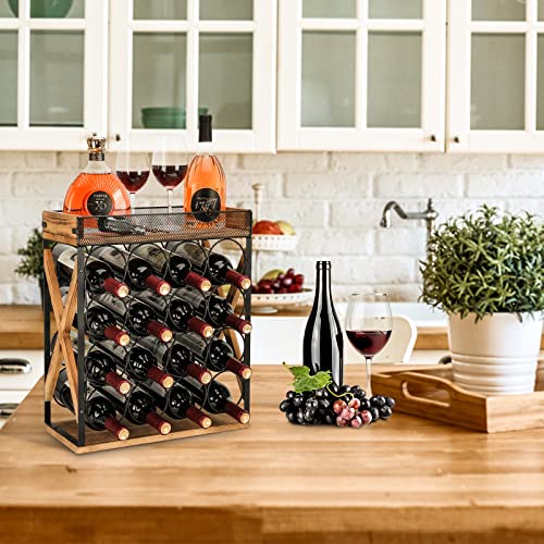 Threehio Wood Countertop Wine Rack, 16 Bottle Wine Bottle Holders Stands Freestanding Wine Storage Racks With Tray, 4 Tiers Tabletop Wine Holder For Kitchen Counter Tops, Pantry #TOP1