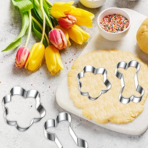 6 Pcs Bone And Dog Footprints Cookie Cutters Set, Metal 3 Sizes Dog Bone Footprints Shape Cookie Cutters, Dog Theme Party Cookie Cutter Dog Treats Cutters Molds For Homemade Treats And Baking #TOP3