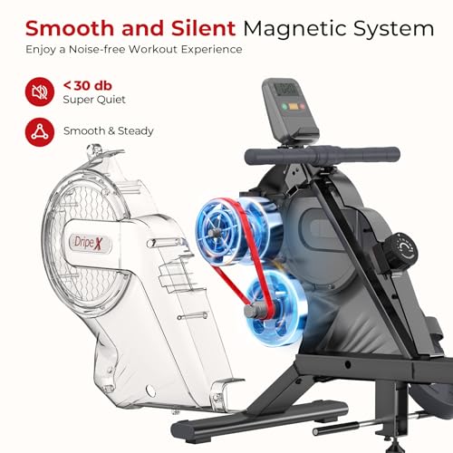 Máquina de remo magnética, máquina de remo Dripex Bluetooth para uso doméstico com trilho deslizante