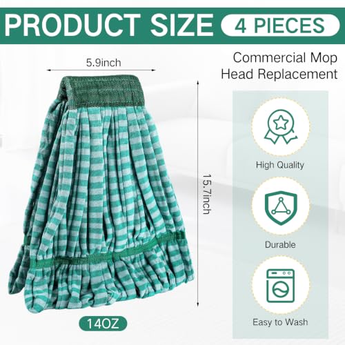 Image of Lallisa 4 Pcs Microfiber Commercial Mop Head Replacement Tube Industrial Looped End Mop Heads Refill for Floor Cleaning for Home Commercial Industrial Use (Medium,Dark Green)