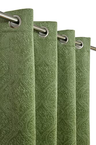 Image of Suede Velvet Embossed Room Darkening Door Curtain for Living Room, Bedroom, Hallway, 11 feet Long, Green, Set of 1