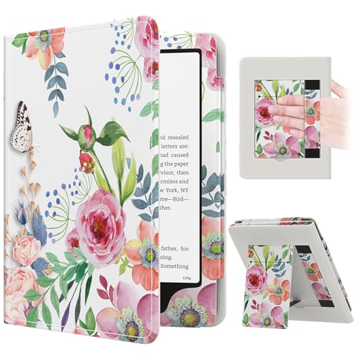 MoKo Case for 7'/6.8' Kindle Paperwhite(12th/11th Generation-2024/2021) and Kindle Colorsoft Signature Edition,Slim PU Shell Cover Case with Auto-Wake/Sleep for Kindle Paperwhite 2024,Fragrant Flowers
