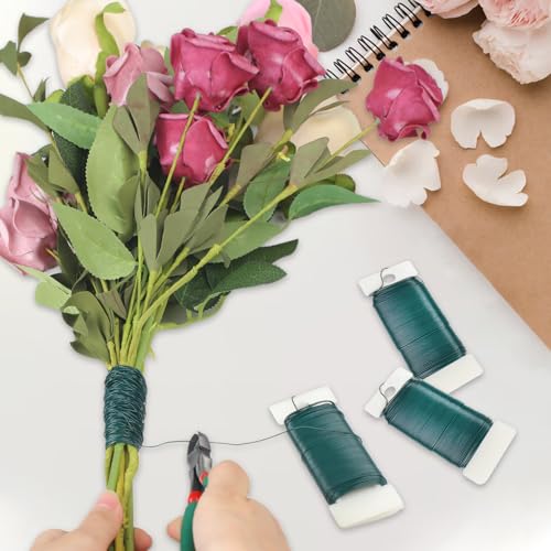 3 pack 110 yards green floral wire 22 gauge with wire cutter ideal for crafts christmas wreaths tree garland amp floral arrangements