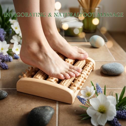 Dual Foot Massager Roller, Fast Relief for Plantar Fasciitis, Wooden Foot Massager Roller Acupressure Tool with Reflexology Chart, Pain Relief for Seniors & Desk Workers, Gifts for Women and Men — view 2