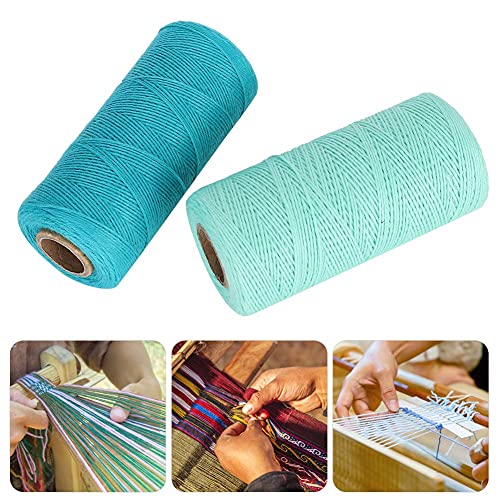 Pure Cotton Warp Thread for Weaving, 8/4 Warp Yarn, 1mm Gemstone Blue & Green (2-Spool, 270 Yards Each), Ideal for Tapestry, Rug, Blanket on Any Looms