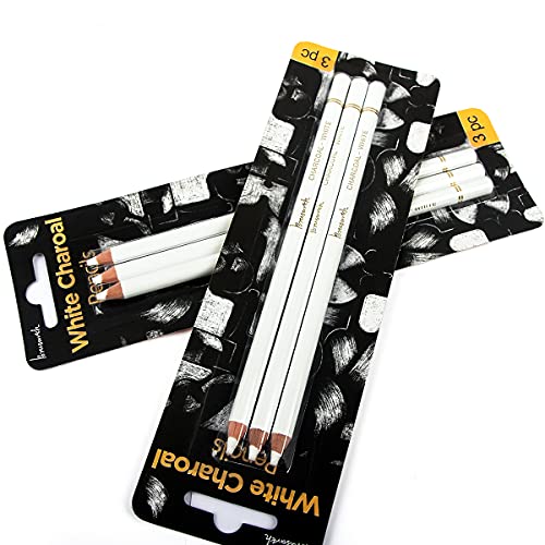 Professional White Charcoal Pencils Set - Brusarth 3 Pieces Sketch Highlight White Pencils For Drawing, Sketching, Shading, Blending, White Chalk Pencils For Beginners & Artists #TOP1