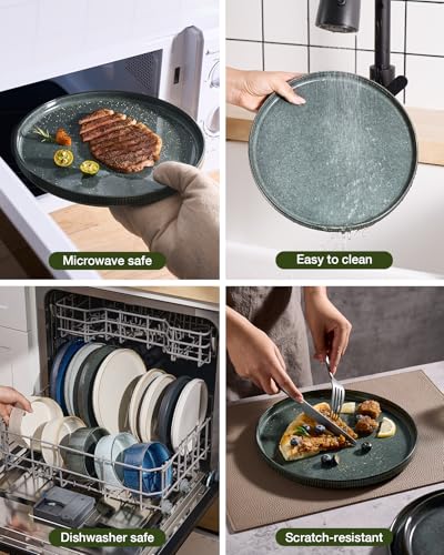 Image of Famiware Star 24-Piece Stoneware Dinnerware Sets, Service for 6 - Reactive Glaze Mugs, Plates and Bowls, Dishes for Everyday /Formal Use, Chip /Scratch Resistant, Microwave /Dishwasher Safe, Deep Forest