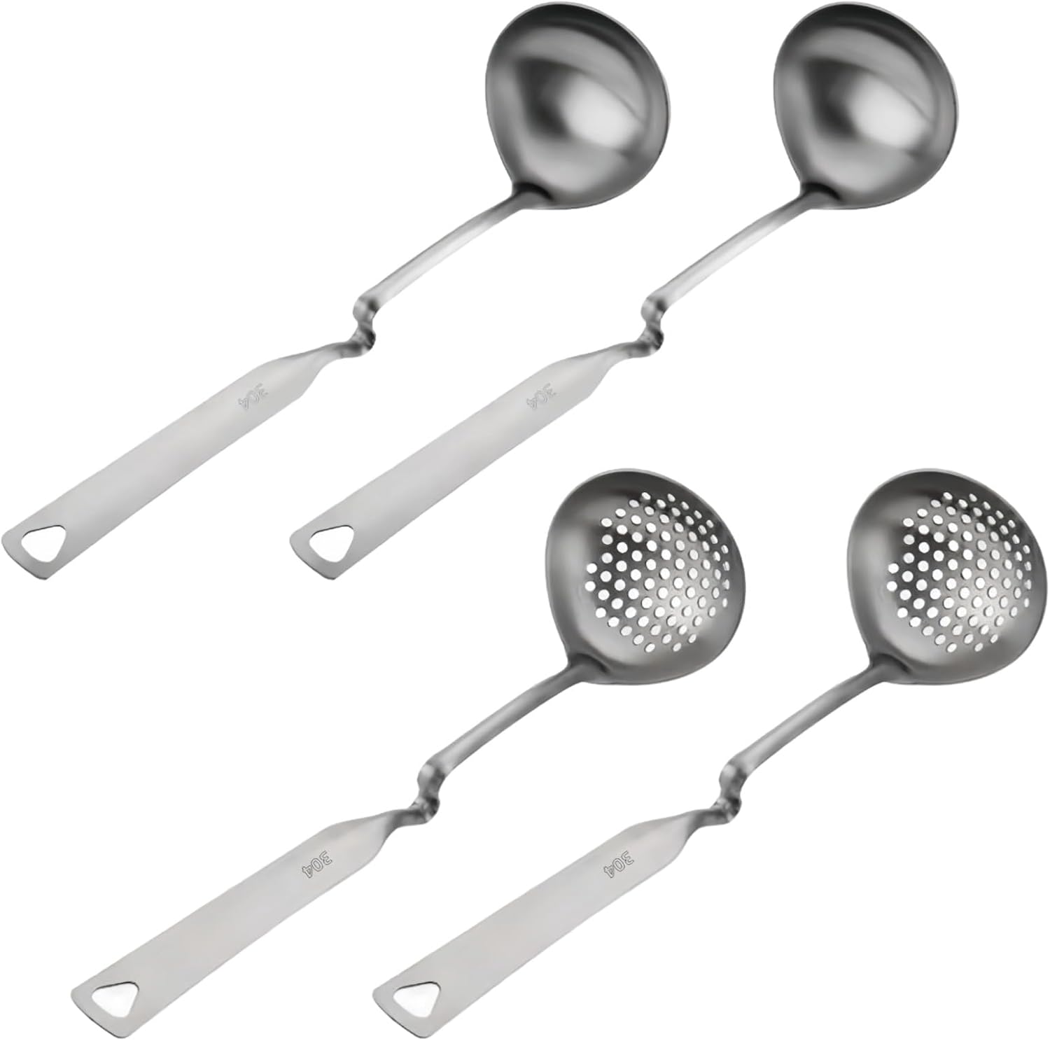 4 PCS Hot Pot Ladle Set, Stainless Steel Soup Ladle Soup Colander, Hot Pot Strainer Scoops, Long Handle Perforated Ladles for Kitchen, Restaurant, Cafeteria