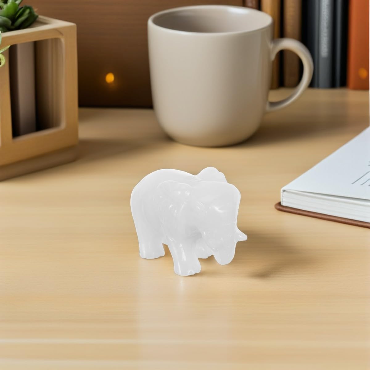 PACKOVE Escultura de Elefante de Jade Tallada y Amuleto de Buena Suerte Figura Decorativa Adorable Estatua de Animal Coleccionable para Hogar