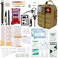 Emblem OD 242 Piece First Aid Survival Kit with Tourniquet Kit | MOLLE IFAK Med Kit | Emergency Medical Trauma Kit | Survival Gear | Tactical First Aid Kit for Car Home and Field | Brown