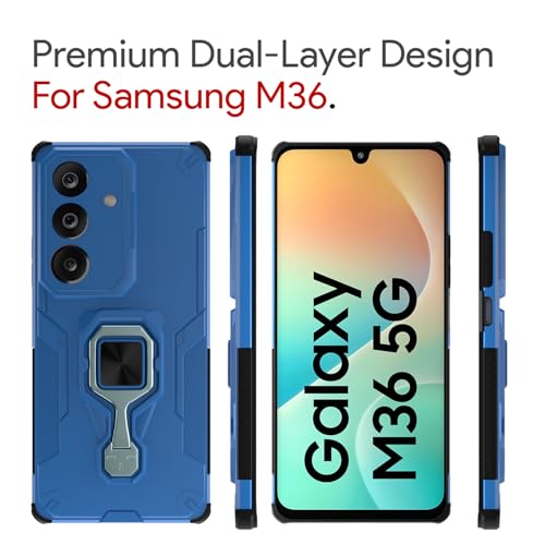 Image of Pikkme Back Cover for Samsung Galaxy M36 5G Tough Armor 360 Camera Protection Raised Edges & Kickstand Bumper Case (Blue)