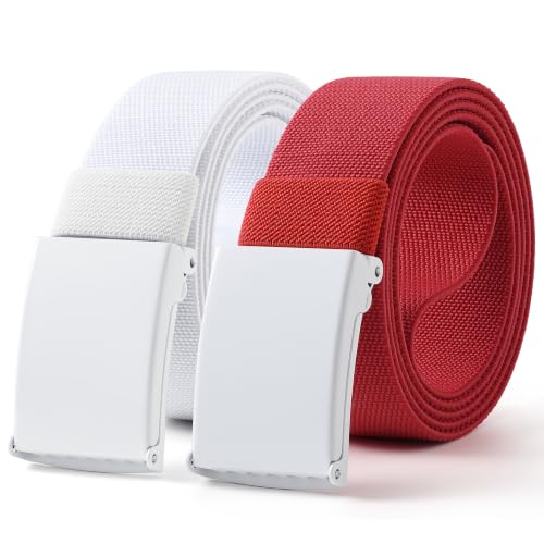 Image of Mile High Life Stretch Canvas Belt for Men, Golf Casual Elastic Web Belt, Top Military Buckle, Adjustable Cut to Fit