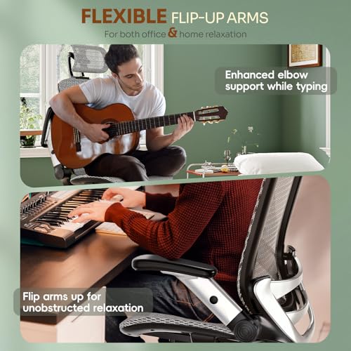 Image of GABRYLLY Ergonomic Office Chair, High Back Home Desk Chair with Headrest, Flip-Up Arms, 90-120 Tilt Lock and Wide Cushion, Big and Tall Mesh Chairs for Man Woman, Grey Task Chair