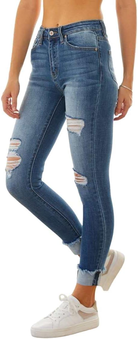 Kancan Women's High Rise Distressed Cuffed Ankle Skinny Jeans - KC7299 - Image 2