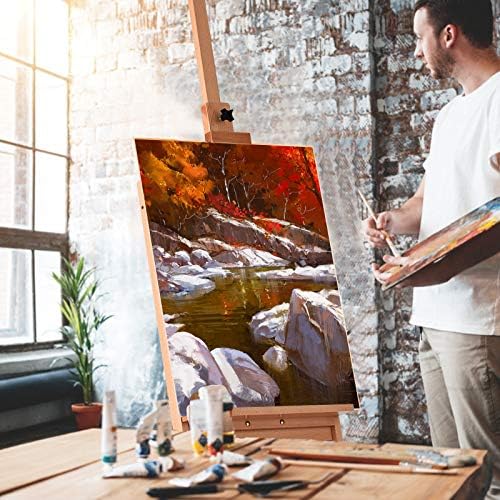 Caballete de artista con estante y cajón, caballete de madera de haya, caballete ajustable, caballete de estudio para lienzos de hasta 92 cm, caballete de suelo