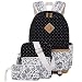 BLUBOON Canvas Backpack Girls School Bags Set for Teens, Bookbags + Shoulder bag + Pouch 3 in 1 (Black)