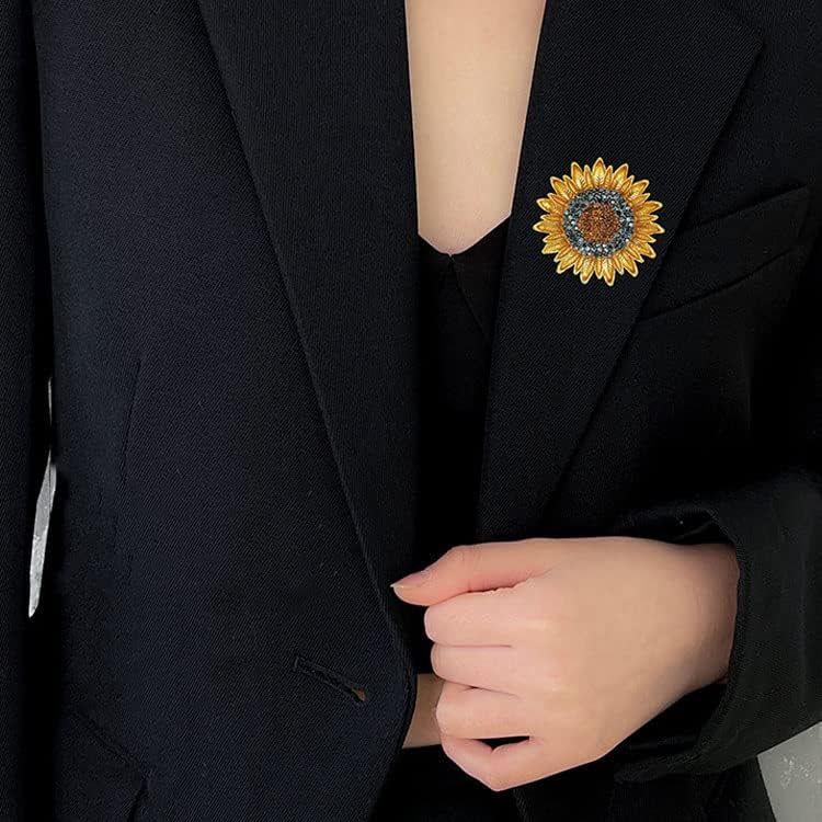 Yellow Flower Rhinestone Sunflower Brooch Enamel Crystal Plant Pin Charm Sun Flower Coat Brooch for Women - Image 7