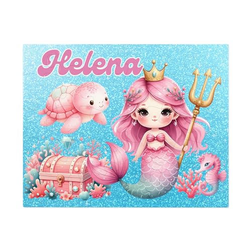 Hiding Place Boutique, Handmade Personalized Mermaid Princess Child Name Puzzle, Pink Purple Glitter Ocean Dolphin Summer Sea Jigsaw Game, Custom Kid Birthday Beach Girl Explore Unicorn Castle