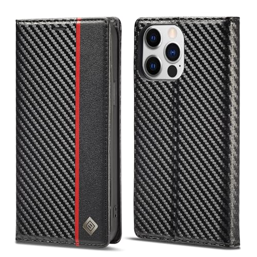 Coque iPhone 13 Pro en cuir hybride et carbone avec porte-cartes élégant