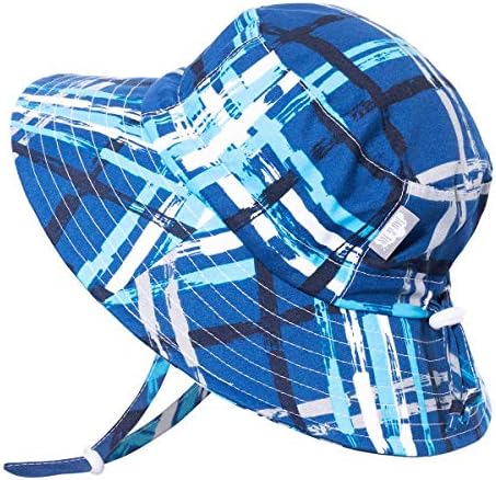 JAN & JUL Sun Protection Baby Bucket Hat with Strap, Quick Dry (S: 0-6 Months, Blue Plaid)
