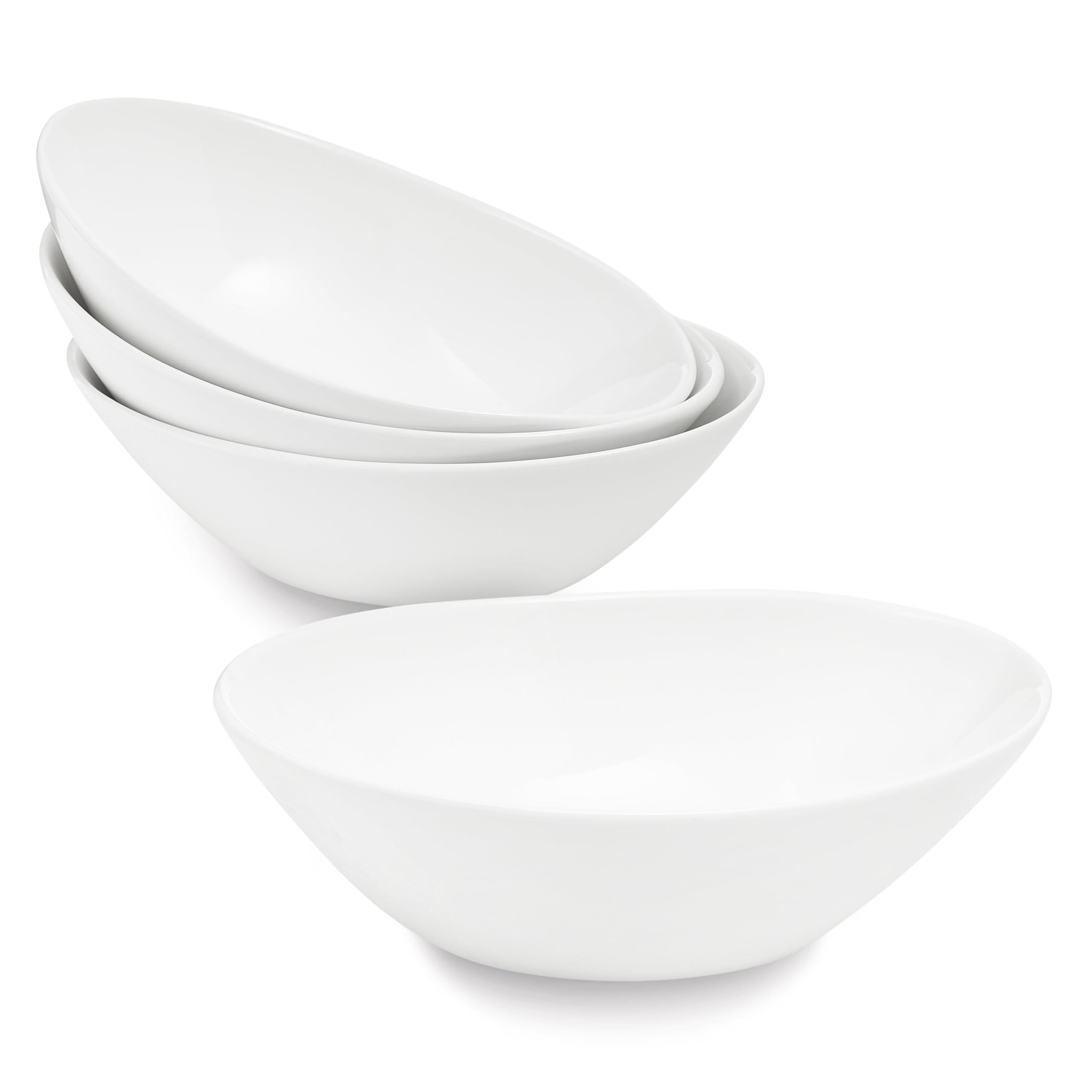 Sheffield Home 9" Large Oval Serving Bowls Set of 4-36Oz Microwave & Dishwasher Safe Stoneware Fruit Bowl - Pasta Bowls for Kitchen Dinner Parties, Salad & Side Dishes (White)
